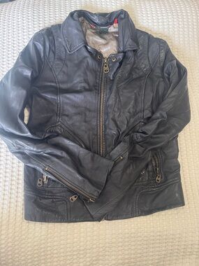 Doma lamb skin Black Leather Jacket with Brass Zipper